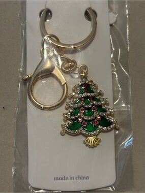 Festive Christmas Tree Keychain with Rhinestones NWT